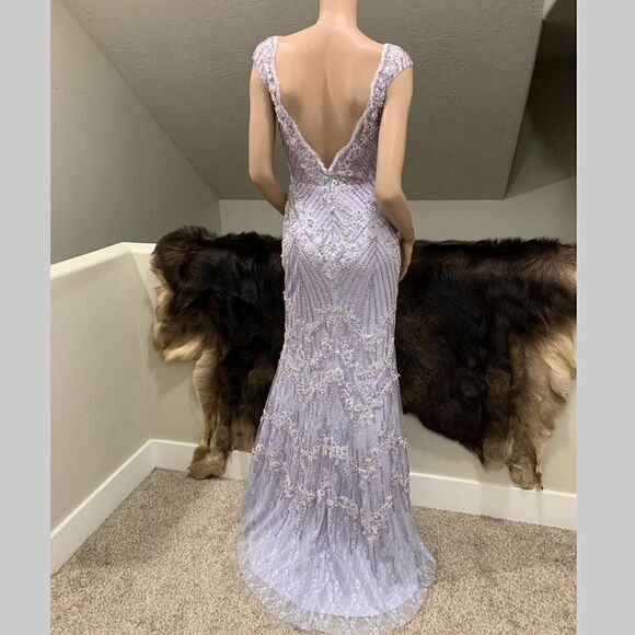 Gorgeous  Custom Embroidered Floral Lace With Beads & Sequins Fishtail Gown - Picture 9 of 15